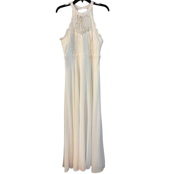 Lulus Dance All Evening White Lace Maxi Dress Halter Neckline Sleeveless Medium - Picture 9 of 10